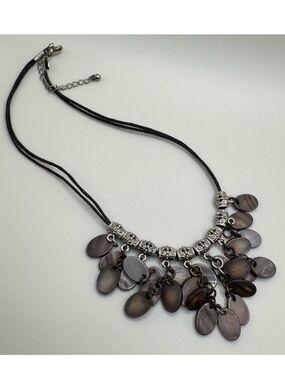 Lia Sophia Verona Abalone Shell Statement Necklace Leather Cord Adjustable